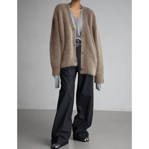 Womens Fuzzy Cardigan Sweater V Neck Long Sleeve Button Down Casual Knit - Picture 5 of 6